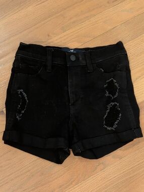 Hollister Black Distressed Roll-Hem Denim Shorts